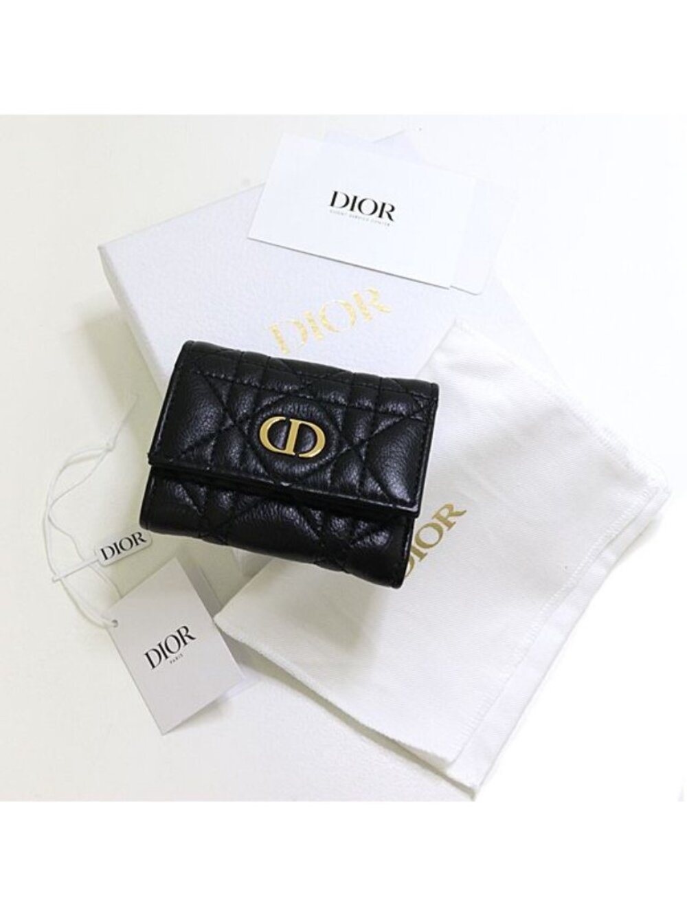 Dior Caro Veronia Wallet Trifold Mini Cannage Calfskin Black - Picture 6 of 6